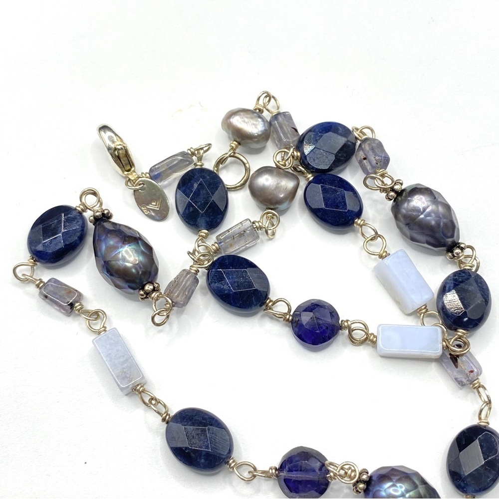 SILPADA Sterling Silver Sodalite Blue Lace Chalcedony & Pearl Necklace